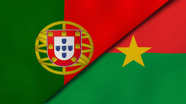 The flags of Portugal and Burkina Faso. News, reportage, business background. 3d illustration
