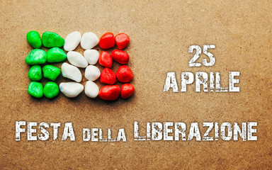 April 25 Liberation Day Text in italian card, italy flag colors national public holiday	