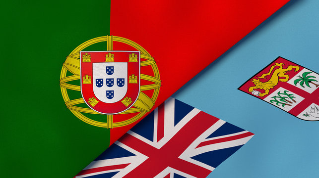The flags of Portugal and Fiji. News, reportage, business background. 3d illustration