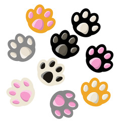 Naklejka na ściany i meble Set of paws cats. The element of the animal's feet. Pet in black, white, red, grey color. Cute cartoon flat illustration
