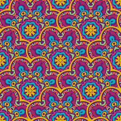 Abstract geometric colorful intricate seamless pattern ornamental.