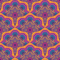 Fototapeta premium Indian style colorful ornate mandala seamless pattern. T