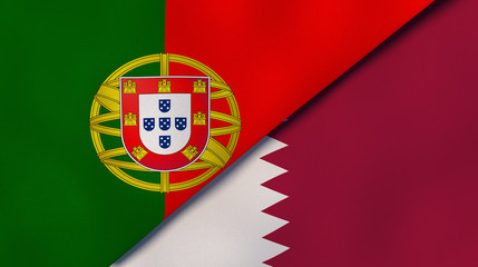 The flags of Portugal and Qatar. News, reportage, business background. 3d illustration