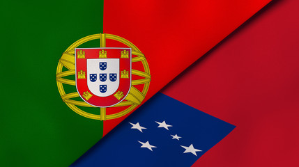 The flags of Portugal and Samoa. News, reportage, business background. 3d illustration