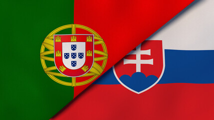 The flags of Portugal and Slovakia. News, reportage, business background. 3d illustration