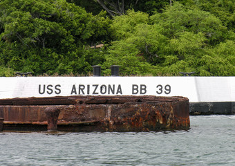 USS Arizona Memorial marker from World War 2 in Hawaii.