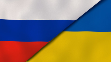 The flags of Russia and Ukraine. News, reportage, business background. 3d illustration