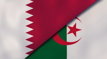 The flags of Qatar and Algeria. News, reportage, business background. 3d illustration
