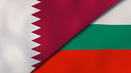 The flags of Qatar and Bulgaria. News, reportage, business background. 3d illustration