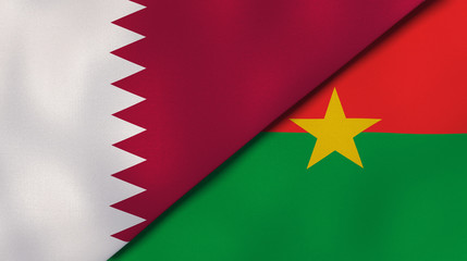 The flags of Qatar and Burkina Faso. News, reportage, business background. 3d illustration