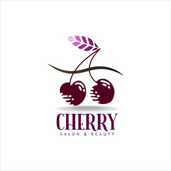 Fruit logo, cherry logo. cherry with frame, brand and white background