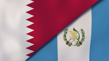 The flags of Qatar and Guatemala. News, reportage, business background. 3d illustration