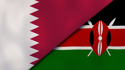 The flags of Qatar and Kenya. News, reportage, business background. 3d illustration