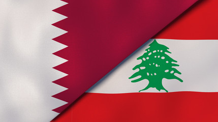 The flags of Qatar and Lebanon. News, reportage, business background. 3d illustration
