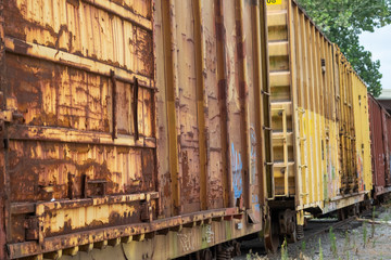 abandoned train cars