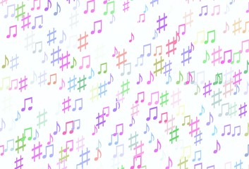 Light Multicolor, Rainbow vector background with music symbols.