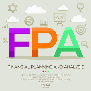 FPA  mean (financial planning and analysis) ,letters and icons,Vector illustration.