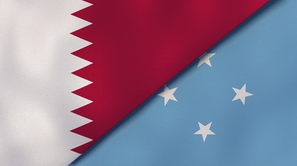 The flags of Qatar and Micronesia. News, reportage, business background. 3d illustration