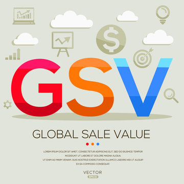  gsv mean (global sale value) ,letters and icons,Vector illustration.