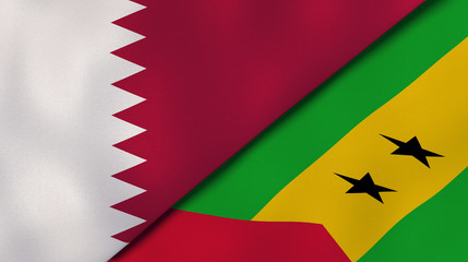 The flags of Qatar and Sao Tome and Principe. News, reportage, business background. 3d illustration