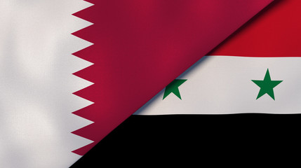 The flags of Qatar and Syria. News, reportage, business background. 3d illustration