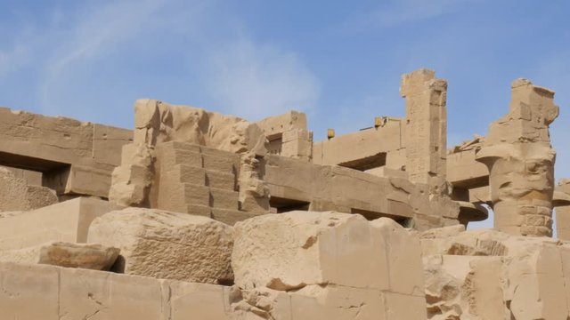 The Historical Temple of Amun-Ra Has Survived to Our Times. Of Course, Not All the Architecture has Preserved, Some Buildings are Destroyed for Today. The Remains of Buildings are Near the Ruins.
