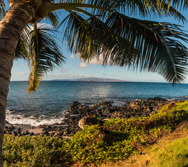 Fototapeta na wymiar Molokini and Kaho'olawe Islands From Wailia Point, Wailia, Maui, Hawaii, USA