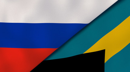 The flags of Russia and Bahamas. News, reportage, business background. 3d illustration