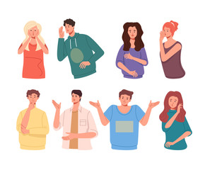 People friends characters tell rumors gossip. Vector flat cartoon graphic design illustration set collection