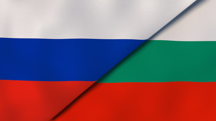The flags of Russia and Bulgaria. News, reportage, business background. 3d illustration