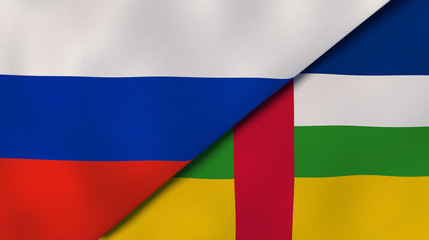 The flags of Russia and Central African Republic. News, reportage, business background. 3d illustration