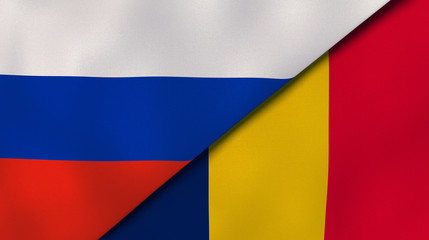 The flags of Russia and Chad. News, reportage, business background. 3d illustration