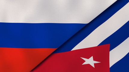 The flags of Russia and Cuba. News, reportage, business background. 3d illustration