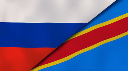 The flags of Russia and DR Congo. News, reportage, business background. 3d illustration