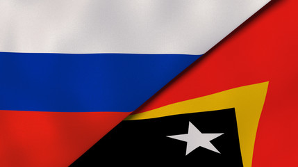 The flags of Russia and East Timor. News, reportage, business background. 3d illustration