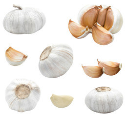 Isolated set of Garlic on white background bright