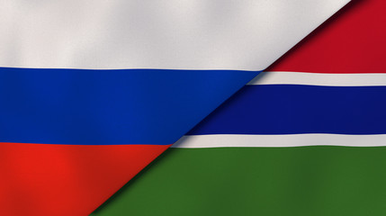 The flags of Russia and Gambia. News, reportage, business background. 3d illustration