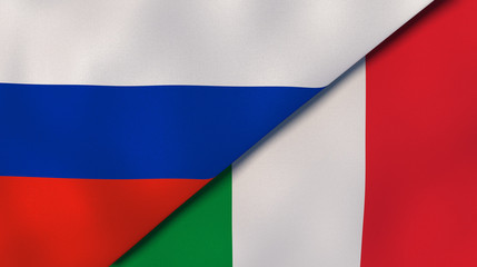 The flags of Russia and Italy. News, reportage, business background. 3d illustration