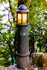 Fototapeta premium A Rustic Green Lampost in a Garden