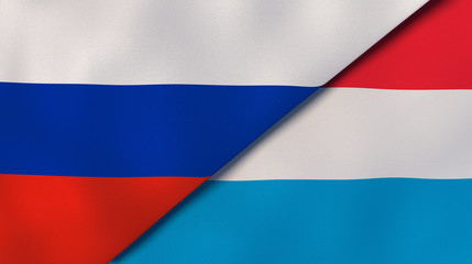 The flags of Russia and Luxembourg. News, reportage, business background. 3d illustration