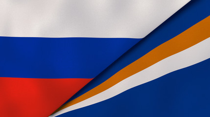 The flags of Russia and Marshall Islands. News, reportage, business background. 3d illustration