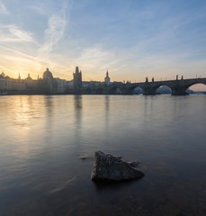 Epic sunrise at the Charles Bridge in Prague, Czech Republic