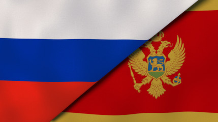 The flags of Russia and Montenegro. News, reportage, business background. 3d illustration