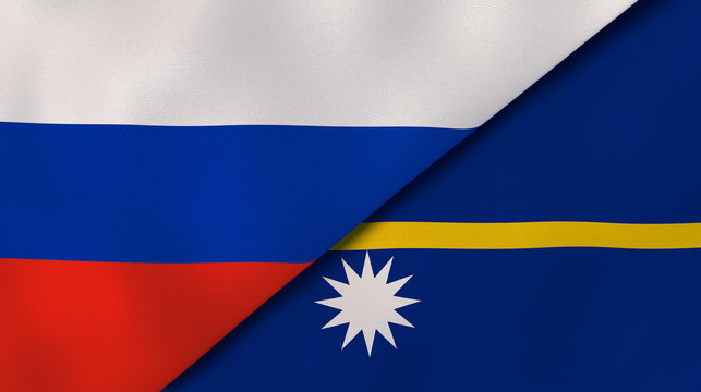 The flags of Russia and Nauru. News, reportage, business background. 3d illustration