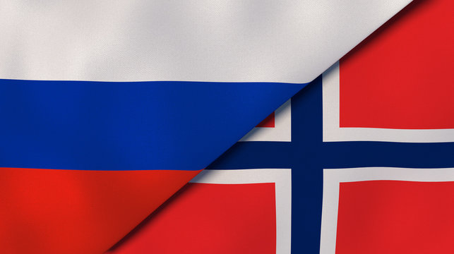 The flags of Russia and Norway. News, reportage, business background. 3d illustration