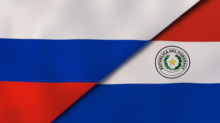 Obraz premium The flags of Russia and Paraguay. News, reportage, business background. 3d illustration