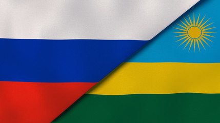 The flags of Russia and Rwanda. News, reportage, business background. 3d illustration