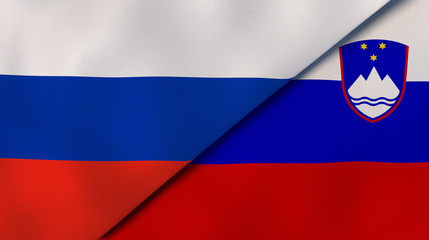 The flags of Russia and Slovenia. News, reportage, business background. 3d illustration