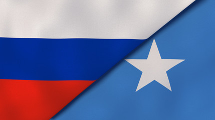 The flags of Russia and Somalia. News, reportage, business background. 3d illustration