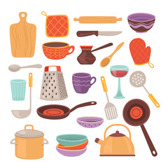 Kitchen tools accessory simple isolated set collection. Vector flat cartoon graphic design illustration